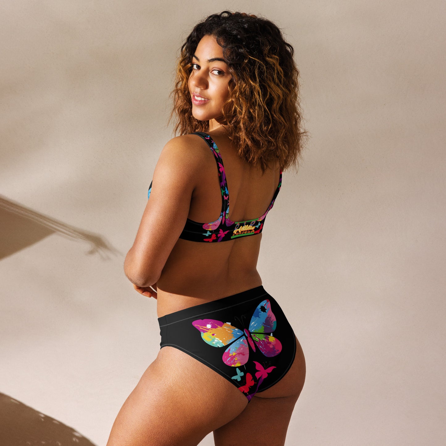 Colorful Butterflies Recycled high-waisted bikini
