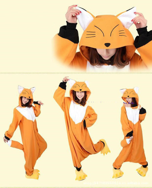 Cartoon One-piece Pajamas Yellow Fox Home Clothes For Men And Women