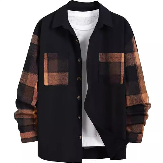 Autumn New Plaid Color block Long Sleeve Casual Sweater Shirt