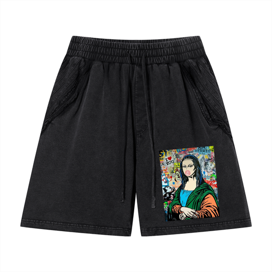 Mona Lisa Unisex Vintage Wash Raw Edge Shorts