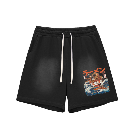 Mean Ramen SunFaded Raw Edge Cotton Shorts