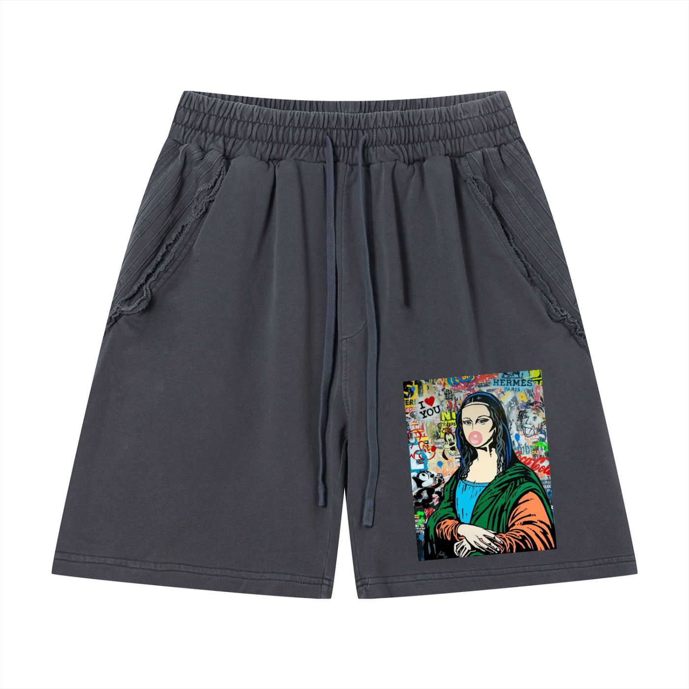Mona Lisa Unisex Vintage Wash Raw Edge Shorts
