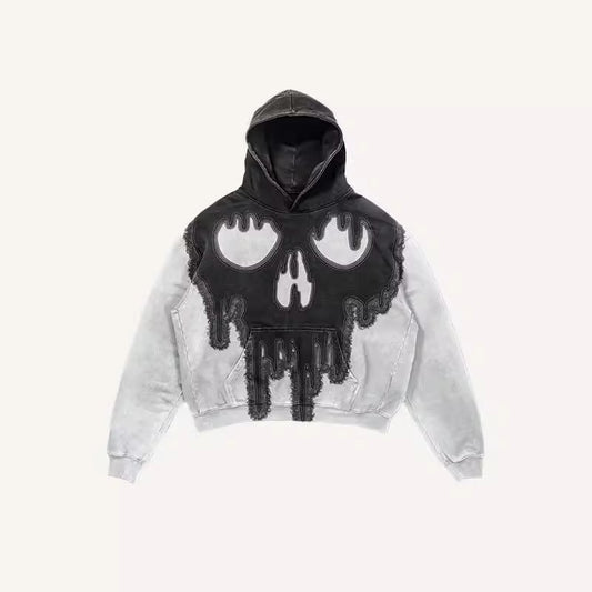 Skull Print Pocket 3D Hooded Sweater