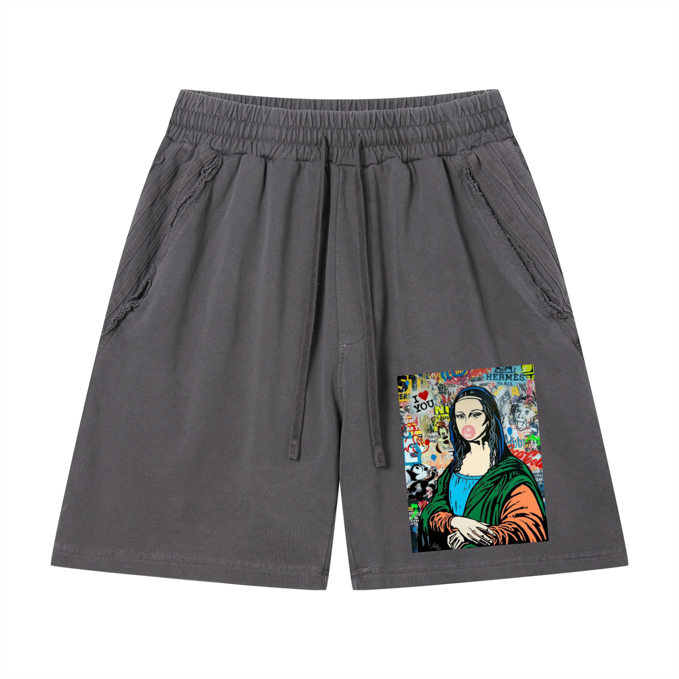 Mona Lisa Unisex Vintage Wash Raw Edge Shorts