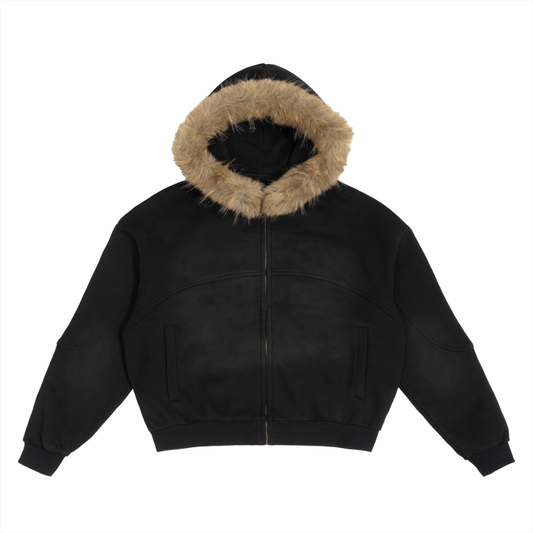 Original Sun Fade Boxy Detachable Fur Hoodie