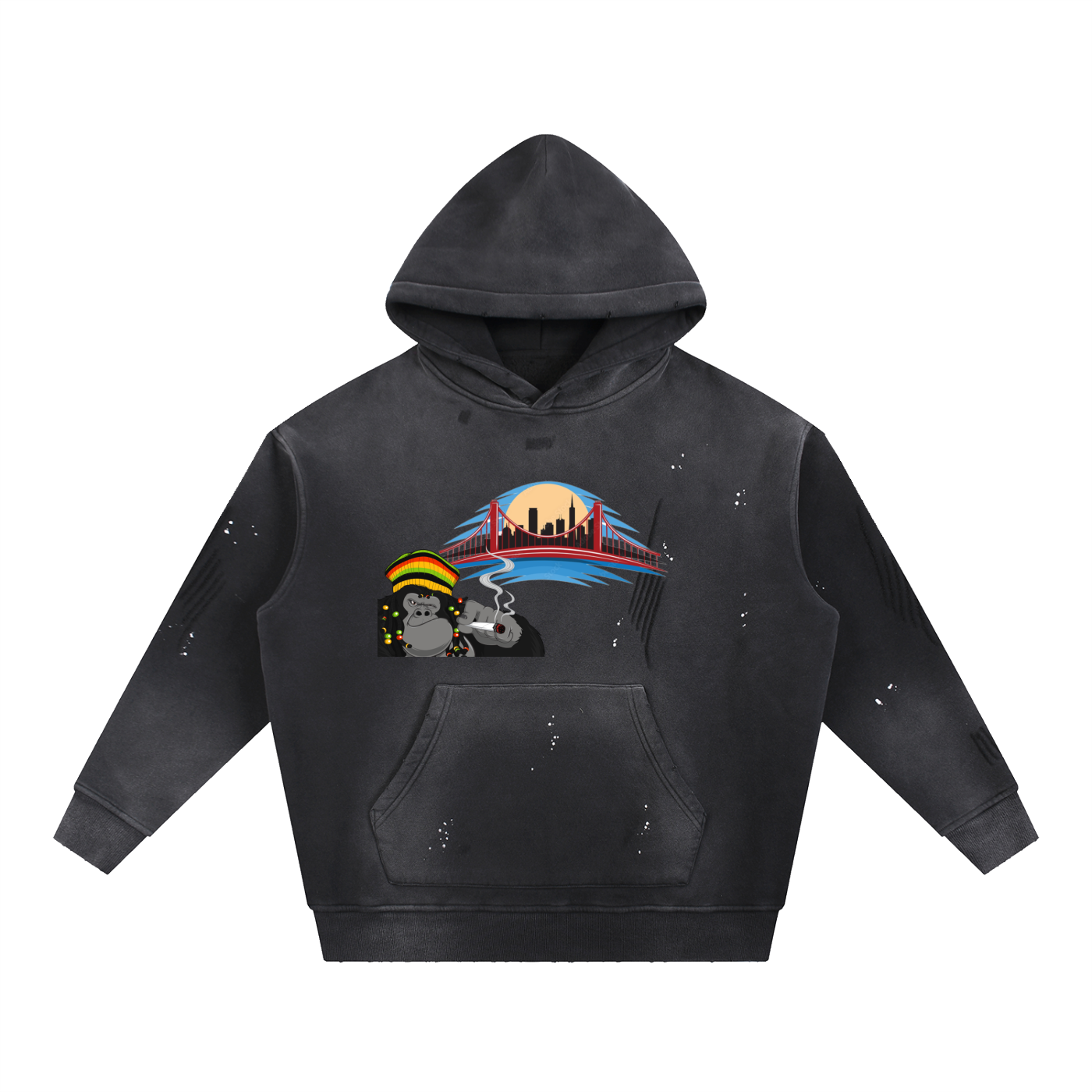 San Francisco / 420 Ape colab, Vintage Washed Frayed Fleece Hoodie