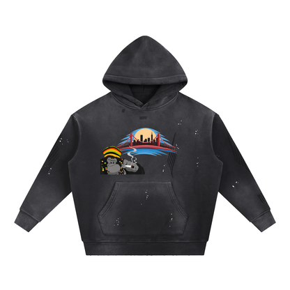 San Francisco / 420 Ape colab, Vintage Washed Frayed Fleece Hoodie