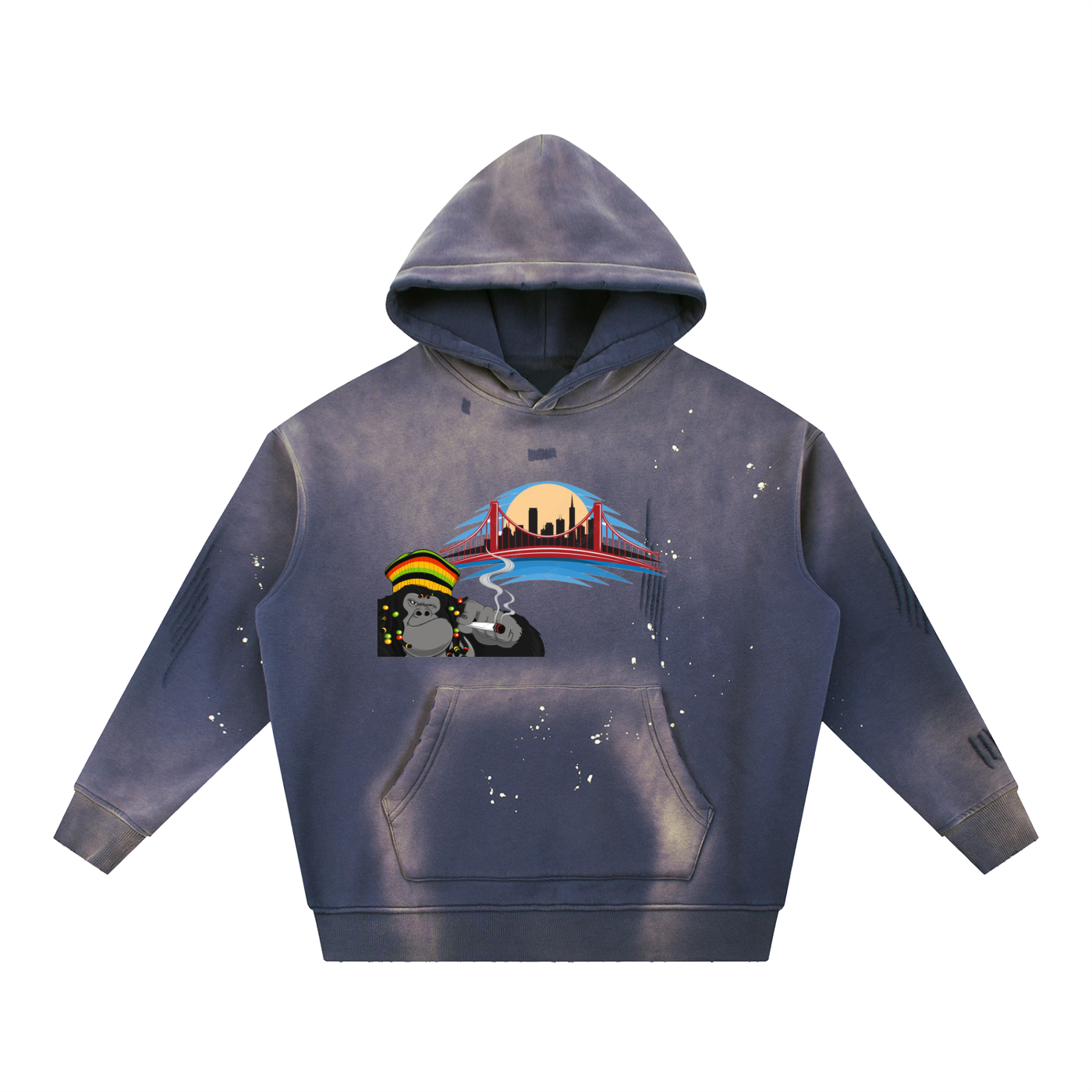 San Francisco / 420 Ape colab, Vintage Washed Frayed Fleece Hoodie