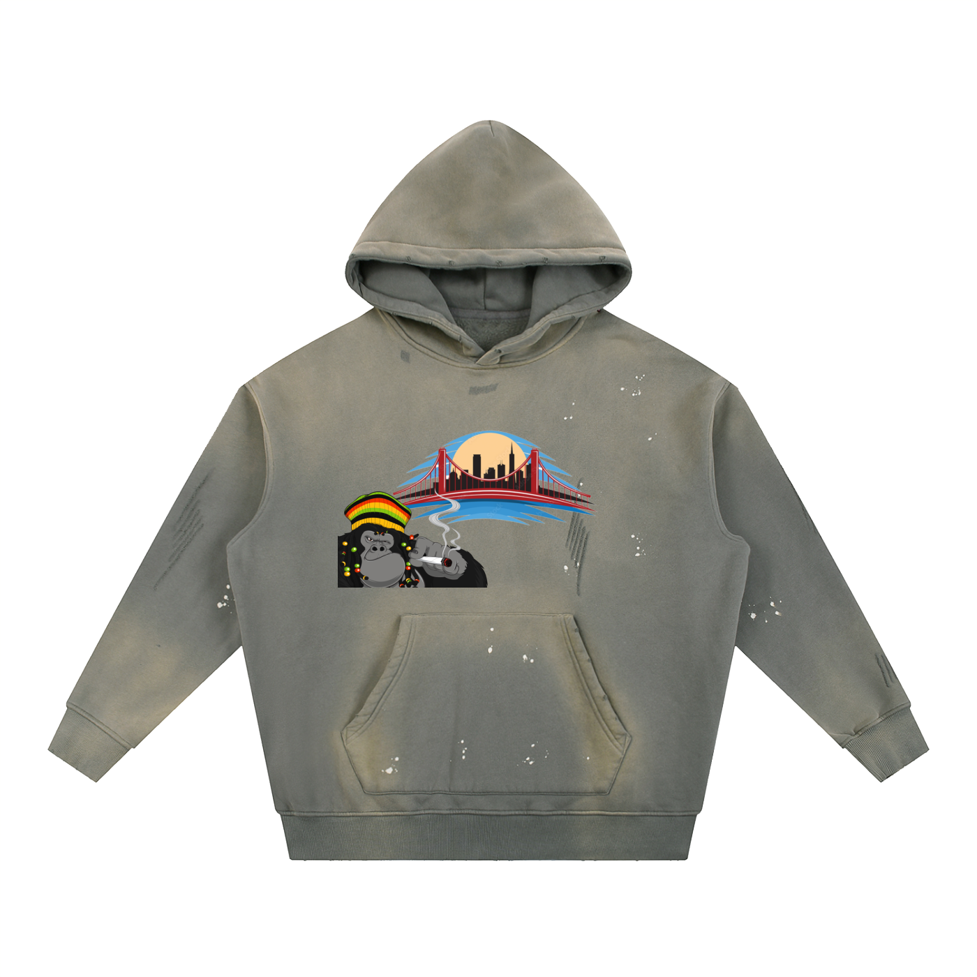 San Francisco / 420 Ape colab, Vintage Washed Frayed Fleece Hoodie