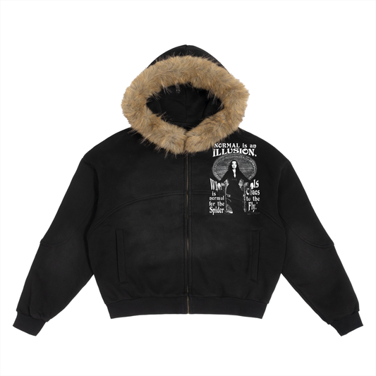 Rollin' Stones Sun Fade Boxy Detachable Fur Hoodie