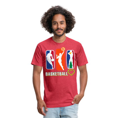 "RichCity_Global" I Love Basketball" Fitted Cotton/Poly T-Shirt by Bestia - heather red