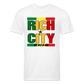 "RichCity_Global" "XXL_Senegal" Fitted Cotton/Poly T-Shirt by Bestia_Graphics - white