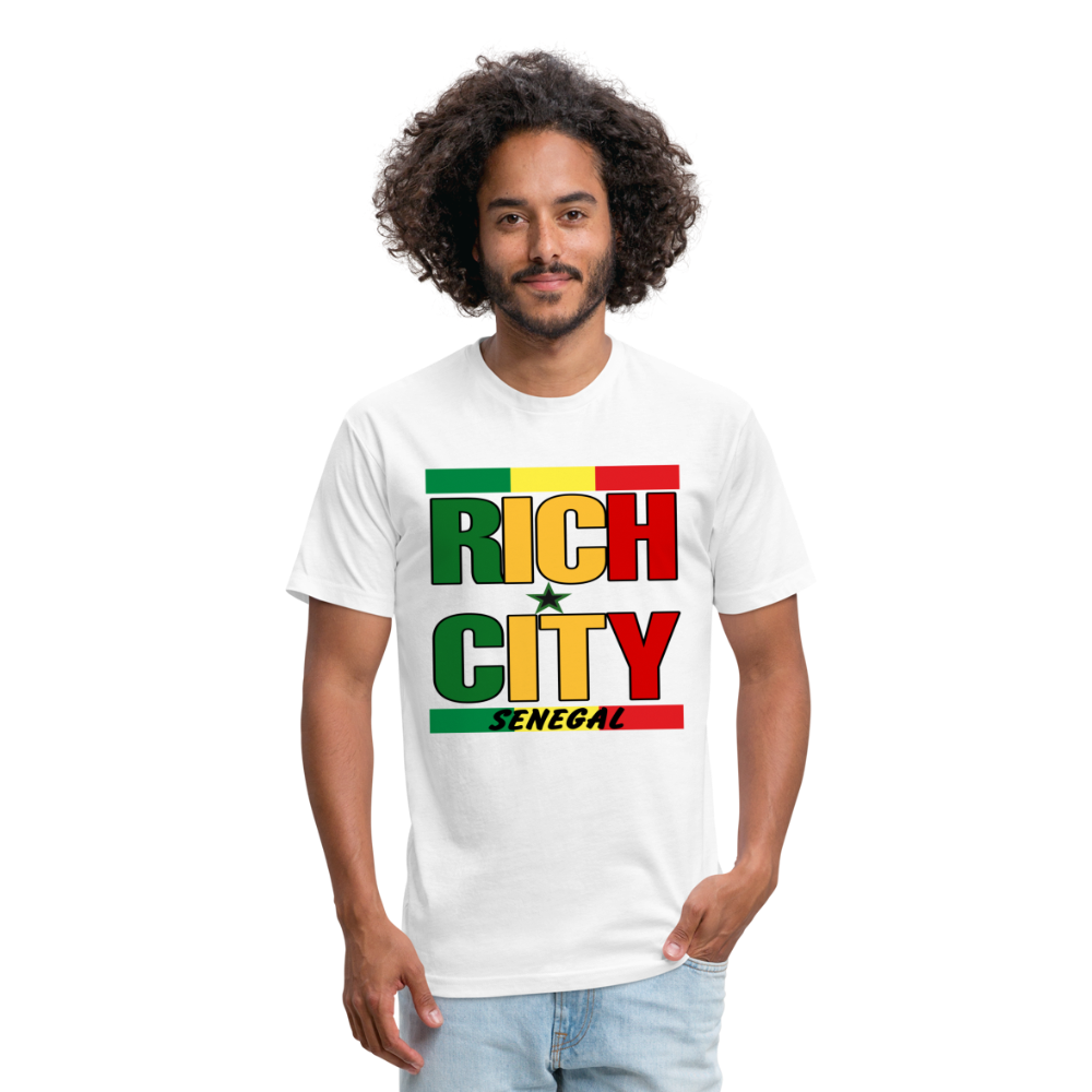 "RichCity_Global" "XXL_Senegal" Fitted Cotton/Poly T-Shirt by Bestia_Graphics - white