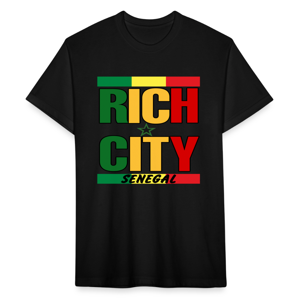 "RichCity_Global" "XXL_Senegal" Fitted Cotton/Poly T-Shirt by Bestia_Graphics - black
