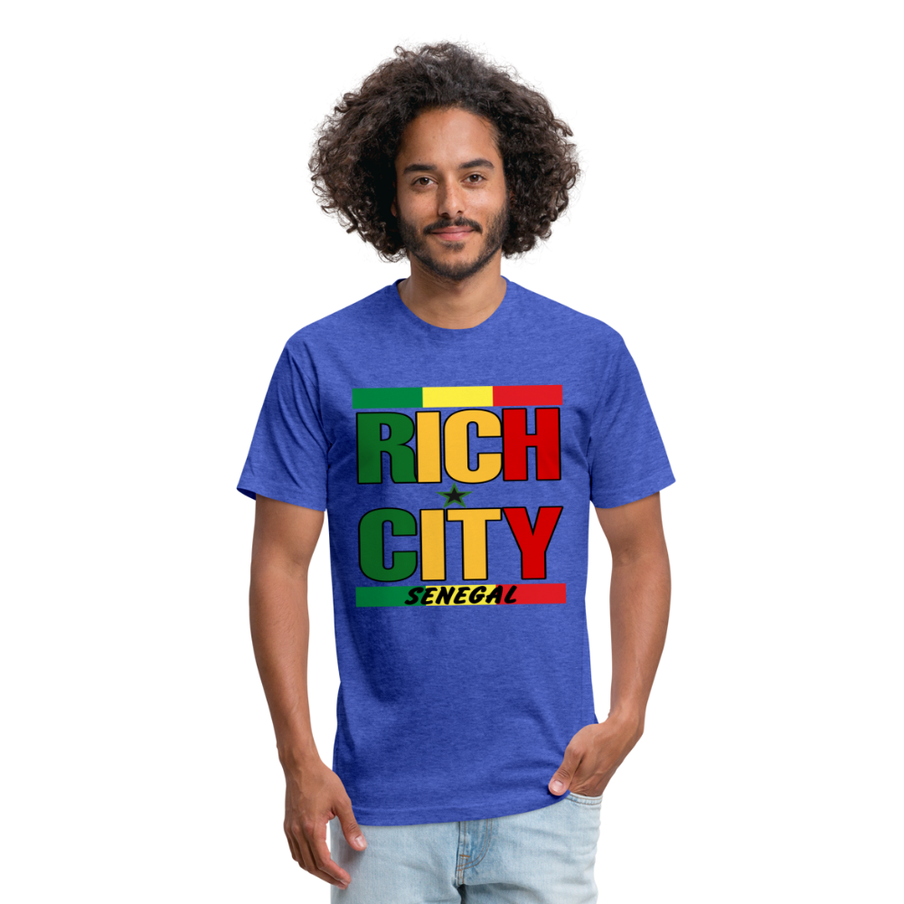 "RichCity_Global" "XXL_Senegal" Fitted Cotton/Poly T-Shirt by Bestia_Graphics - heather royal
