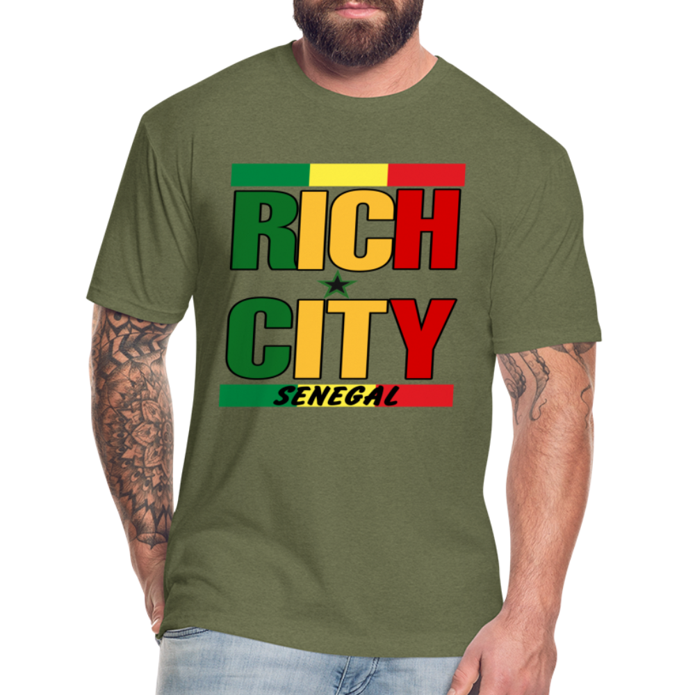 "RichCity_Global" "XXL_Senegal" Fitted Cotton/Poly T-Shirt by Bestia_Graphics - heather military green